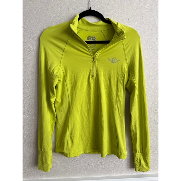 Star Wars Tops - RARE Star Wars Yoda Neon Green Quarter Zip Pullover Quote Athletic Workout Sml